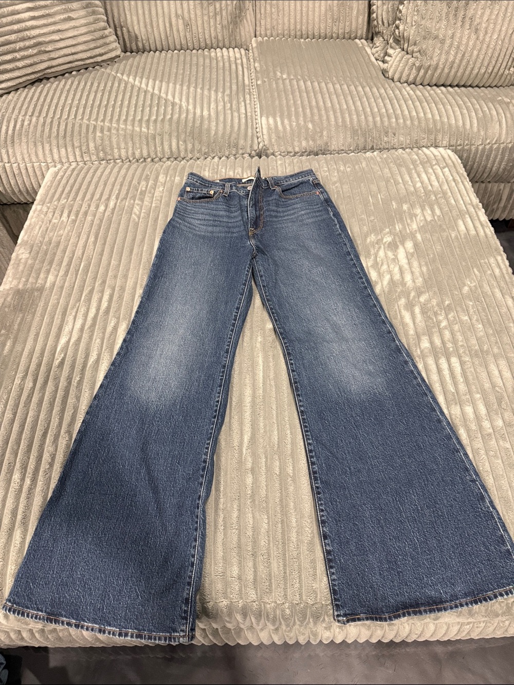 Levi's Ribcage Bell Blue Jeans with Subtle Fade